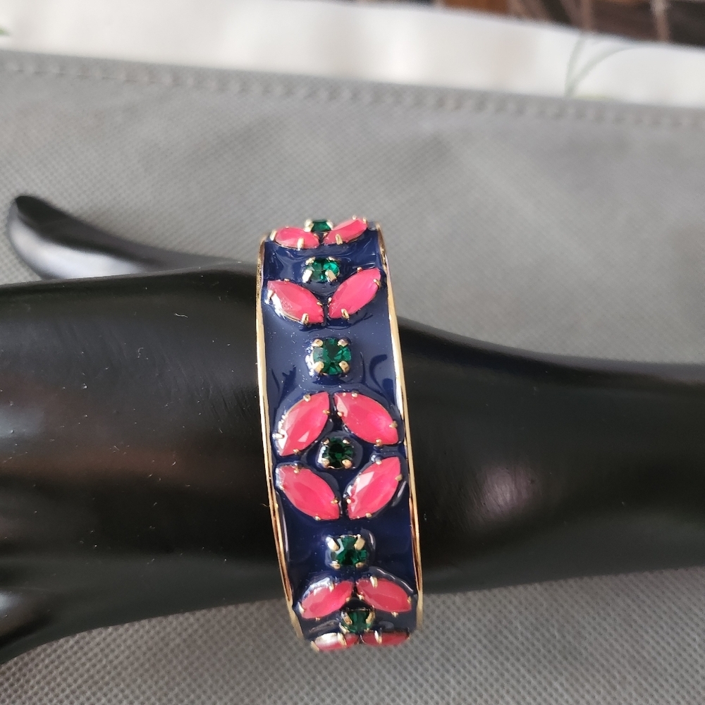J. CREW Purple Enamel and Rhinestone Hinged Bangle Bracelet